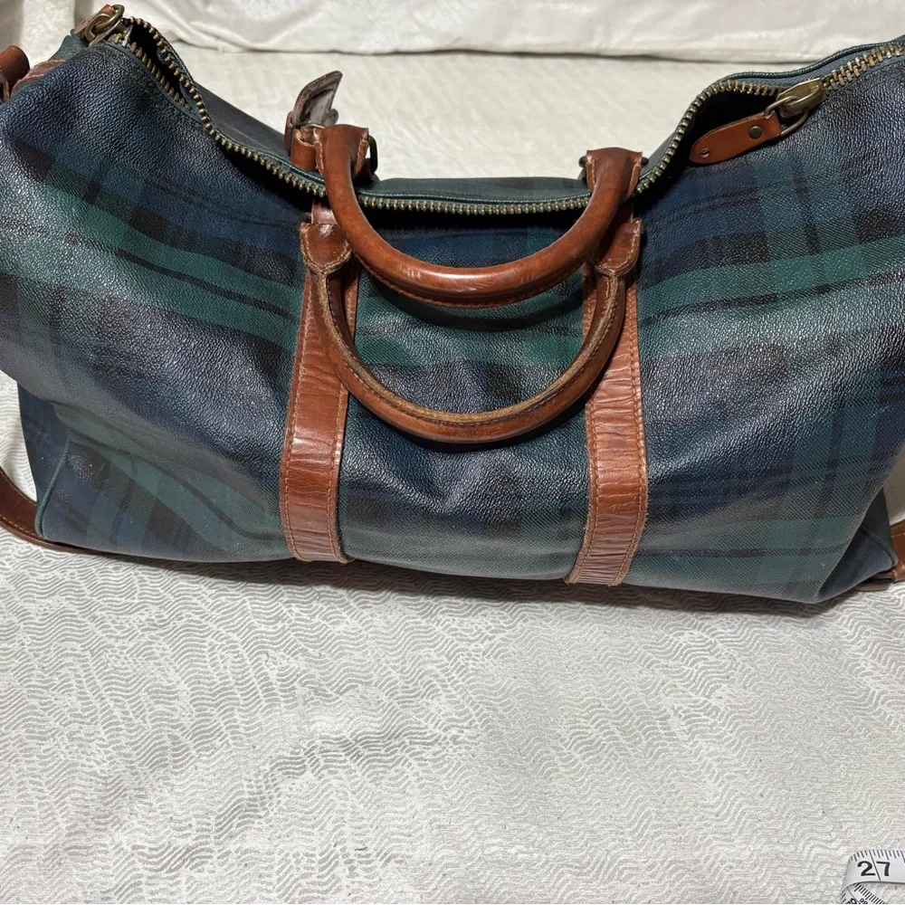 Vintage Ralph Lauren Brown and Green Plaid Men's Bag